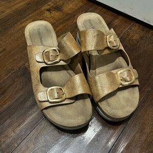 Pierre Dumas Metallic Gold Double-Buckle Comfort Slides